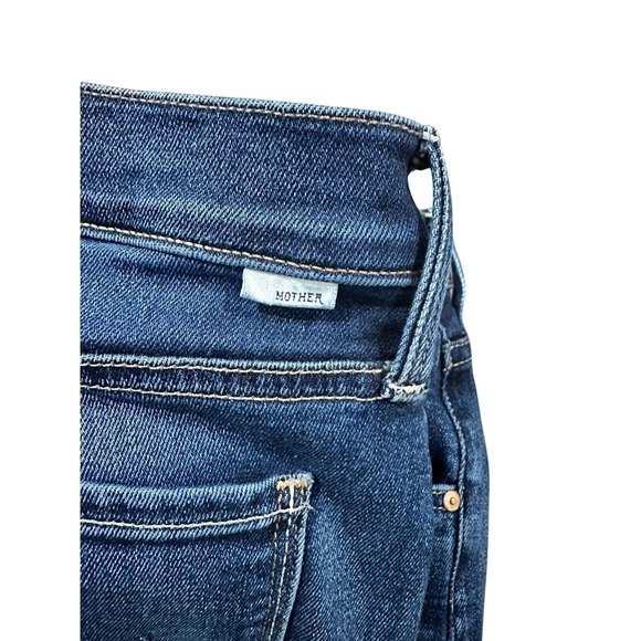 MOTHER  The Rambler Zip High-Rise Straight-Leg Ankle Jeans Frayed Hem Dark 31 - Picture 7 of 9